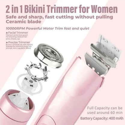Electric Hair Trimmer, 1 Box Portable Electric Shaver with Rechargeable Hair Removal Dual Heads, Waterproof Hair Removal Tool for Underarm, Body, Facial, Bikini Shaver for Women, Electric Shaver Women, Cordless Multifunctional Hair Trimmer