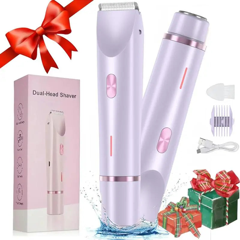 Electric Hair Trimmer, 1 Box Portable Electric Shaver with Rechargeable Hair Removal Dual Heads, Waterproof Hair Removal Tool for Underarm, Body, Facial, Bikini Shaver for Women, Electric Shaver Women, Cordless Multifunctional Hair Trimmer
