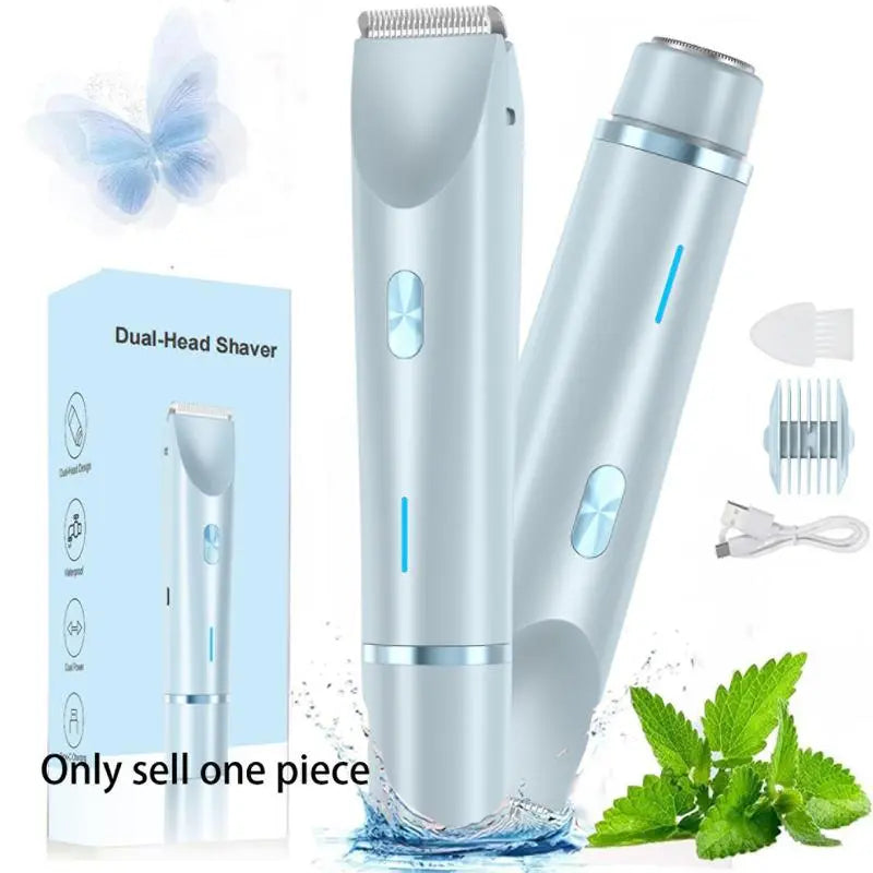 Electric Hair Trimmer, 1 Box Portable Electric Shaver with Rechargeable Hair Removal Dual Heads, Waterproof Hair Removal Tool for Underarm, Body, Facial, Bikini Shaver for Women, Electric Shaver Women, Cordless Multifunctional Hair Trimmer