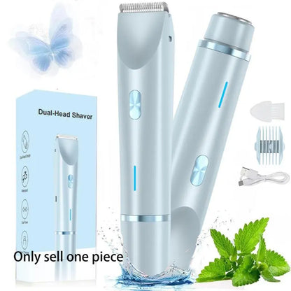 Electric Hair Trimmer, 1 Box Portable Electric Shaver with Rechargeable Hair Removal Dual Heads, Waterproof Hair Removal Tool for Underarm, Body, Facial, Bikini Shaver for Women, Electric Shaver Women, Cordless Multifunctional Hair Trimmer