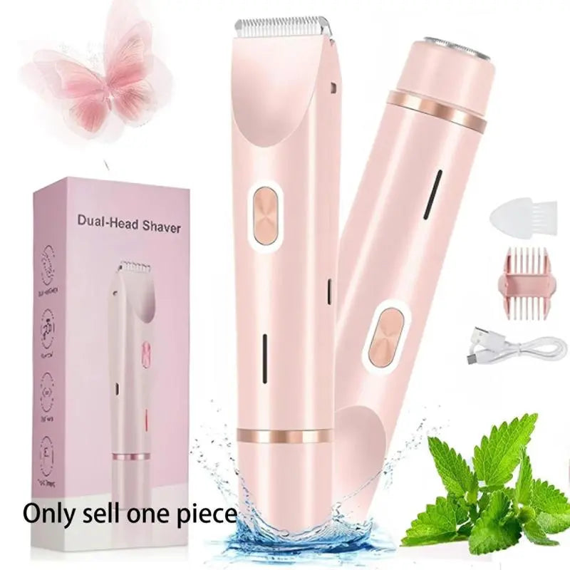 Electric Hair Trimmer, 1 Box Portable Electric Shaver with Rechargeable Hair Removal Dual Heads, Waterproof Hair Removal Tool for Underarm, Body, Facial, Bikini Shaver for Women, Electric Shaver Women, Cordless Multifunctional Hair Trimmer