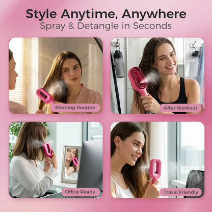 Labhairs 2-In-1 Mist Hair Brush Hot Pink Hydrate Smooth Detangle Control Frizz Non Tangled Bristles Easy to Use Spray Bottle
