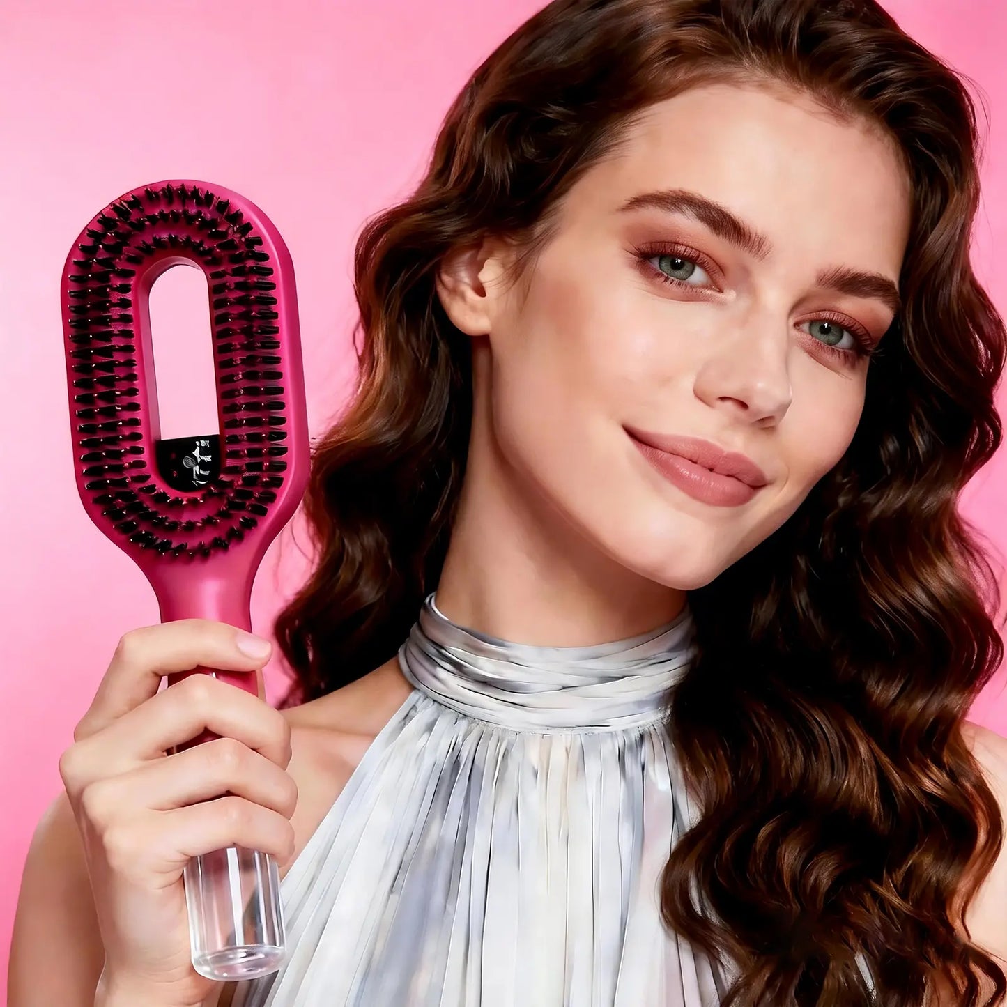 Labhairs 2-In-1 Mist Hair Brush Hot Pink Hydrate Smooth Detangle Control Frizz Non Tangled Bristles Easy to Use Spray Bottle