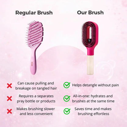 Labhairs 2-In-1 Mist Hair Brush Hot Pink Hydrate Smooth Detangle Control Frizz Non Tangled Bristles Easy to Use Spray Bottle