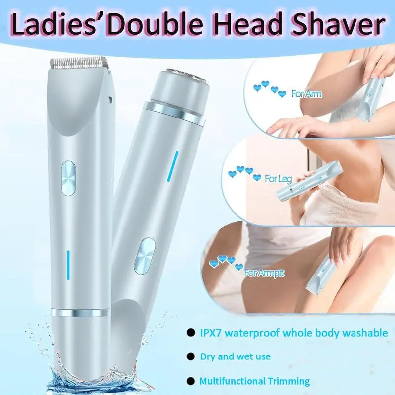 Electric Hair Trimmer, 1 Box Portable Electric Shaver with Rechargeable Hair Removal Dual Heads, Waterproof Hair Removal Tool for Underarm, Body, Facial, Bikini Shaver for Women, Electric Shaver Women, Cordless Multifunctional Hair Trimmer