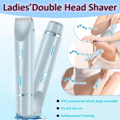 Electric Hair Trimmer, 1 Box Portable Electric Shaver with Rechargeable Hair Removal Dual Heads, Waterproof Hair Removal Tool for Underarm, Body, Facial, Bikini Shaver for Women, Electric Shaver Women, Cordless Multifunctional Hair Trimmer